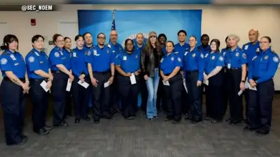 Homeland Security Sec. Kristi Noem delivers bonus checks to TSA agents at Logan Airport