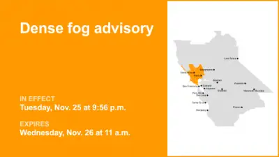 Dense fog advisory in place for North Bay until Wednesday midday – visibility as low as 1/4 mile