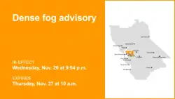 Dense fog advisory affecting East Bay Interior Valleys until Thursday morning – visibility limited to 1/4 mile
