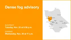 Dense fog advisory in place for North Bay until Wednesday midday – visibility as low as 1/4 mile