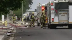 Police and firefighters respond to an explosion rocking the California city of Palm Springs